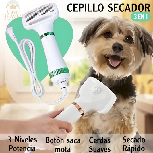 ¡Cepillo Secador 2 en 1 para Mascotas – Cuida, Seca y Desenreda Rápido!